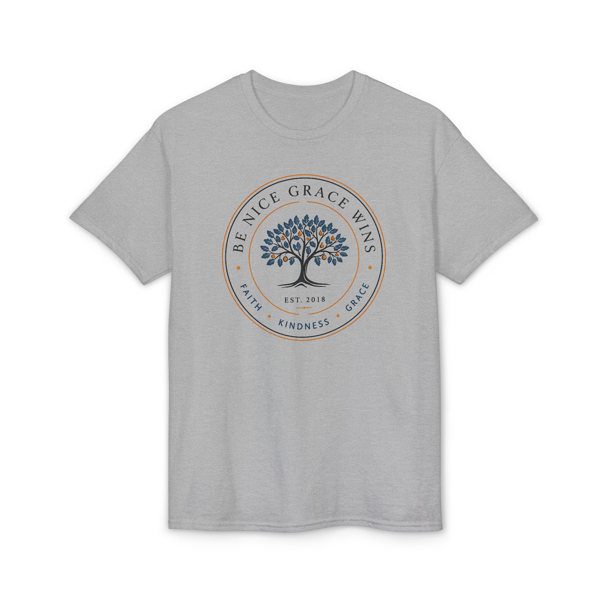 Faith Kindness Grace Performance Tee in Sport Grey, front view