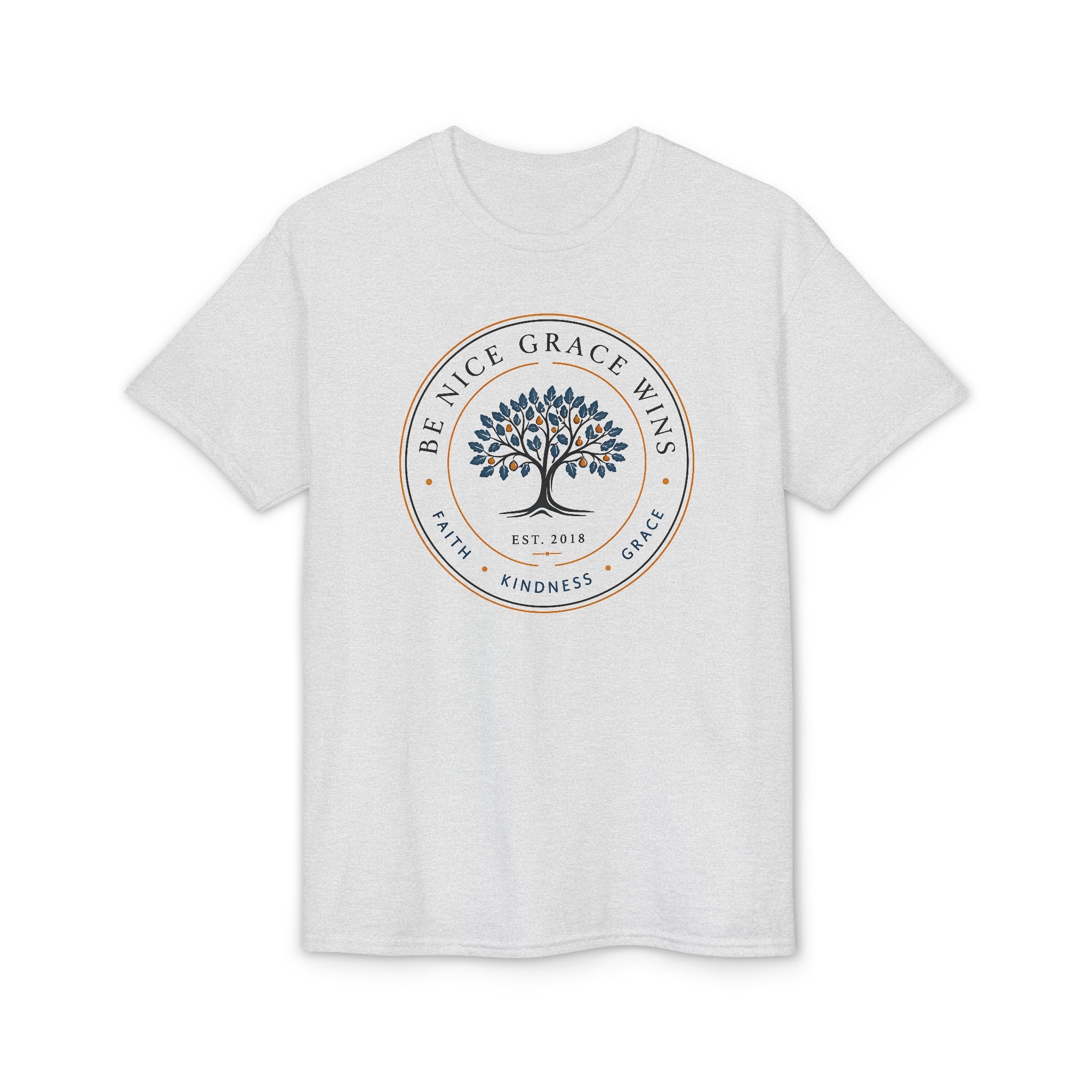 Faith Kindness Grace Performance Tee in Sport Grey, front view