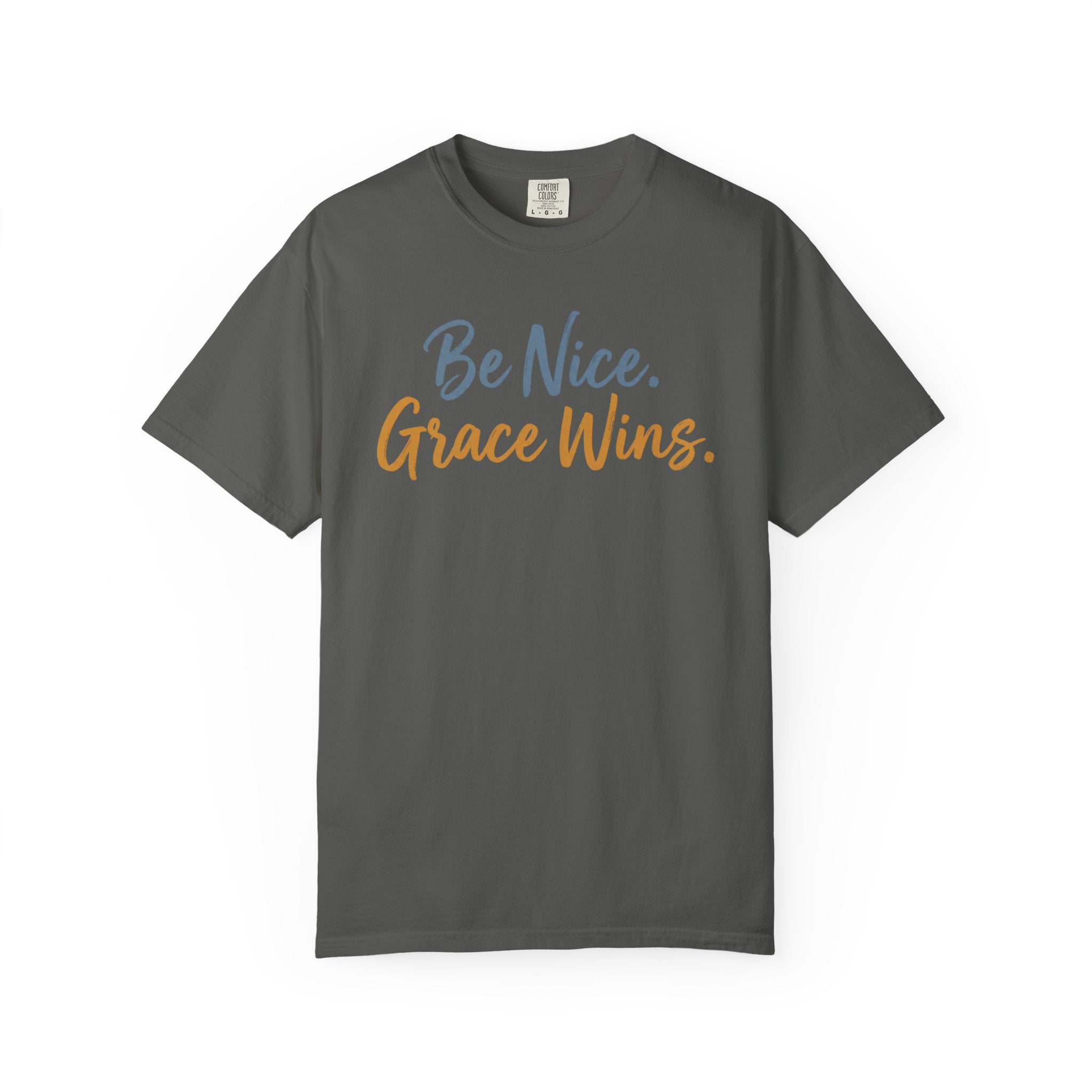 Be Nice Grace Wins Tee in Pepper, front view
