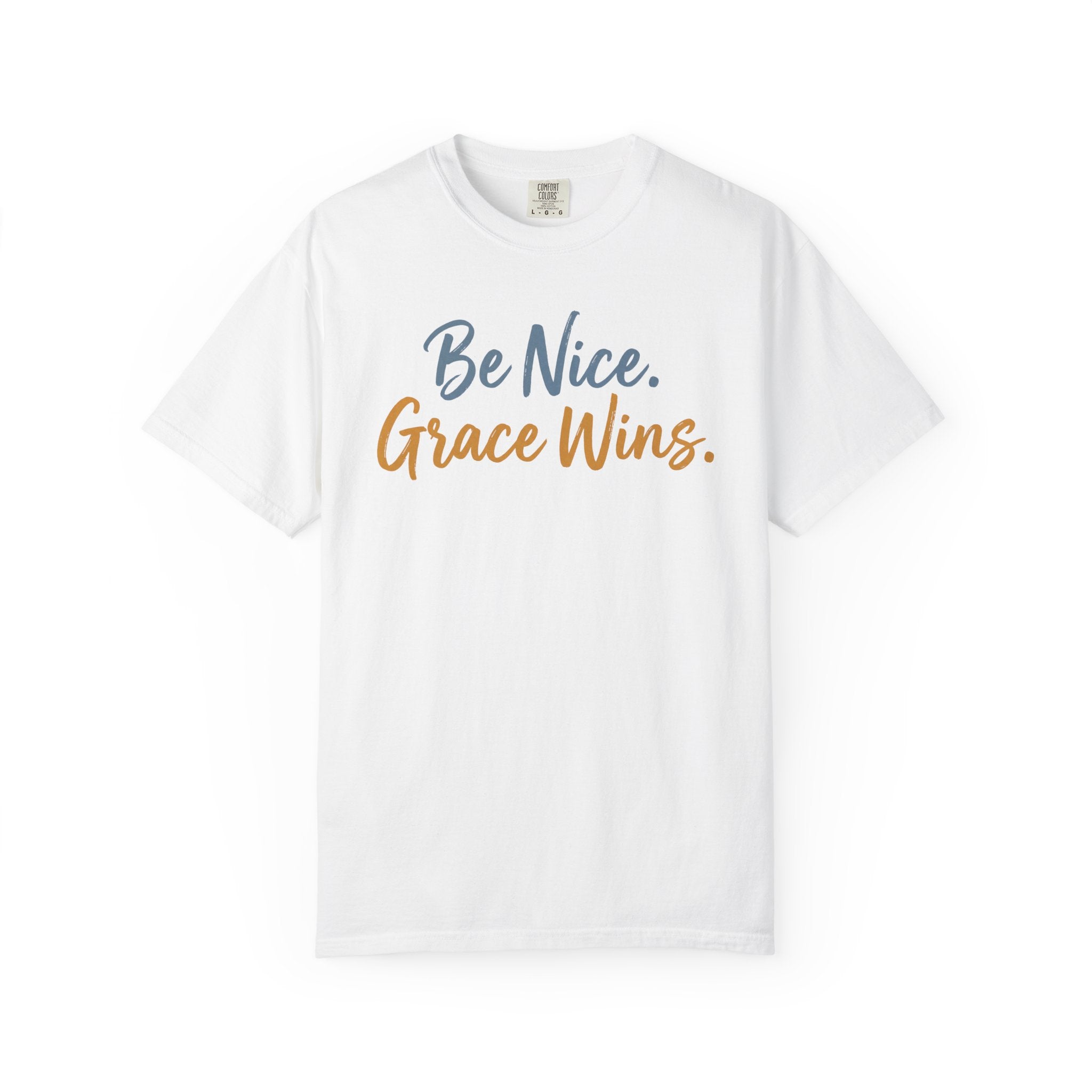 Be Nice Grace Wins Tee in White, front view