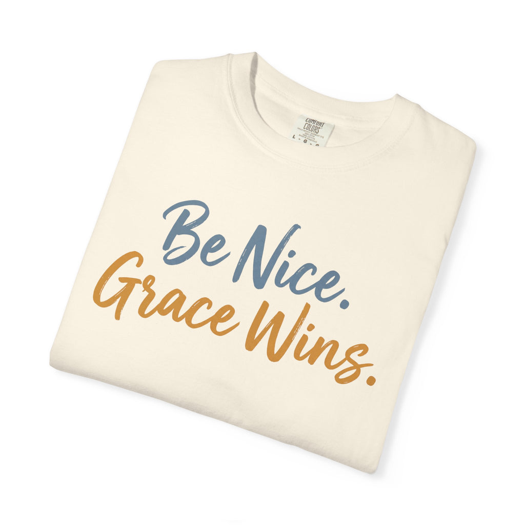 Be Nice Grace Wins Tee in Ivory, folded view
