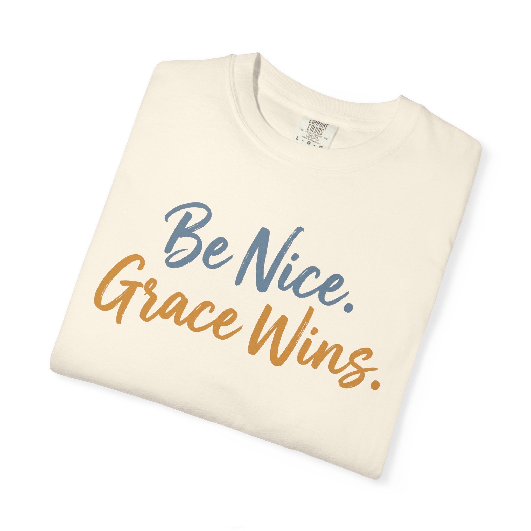 Be Nice Grace Wins Tee in Ivory, folded view