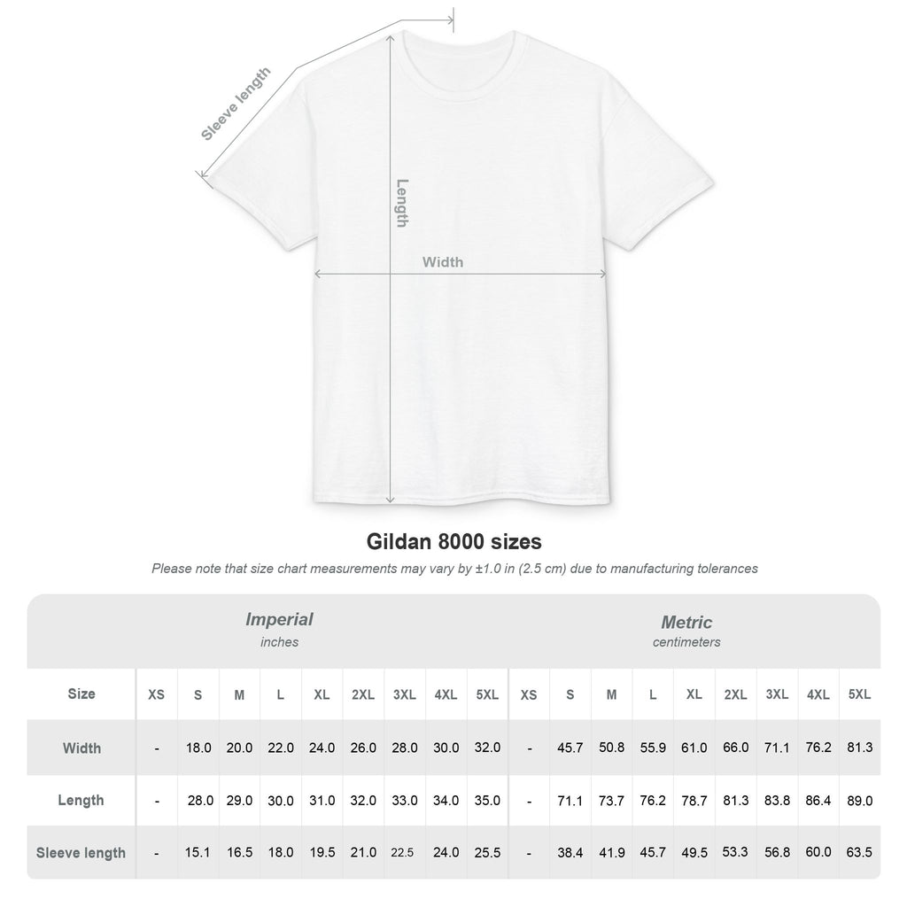 Gildan 8000 performance tee size chart
