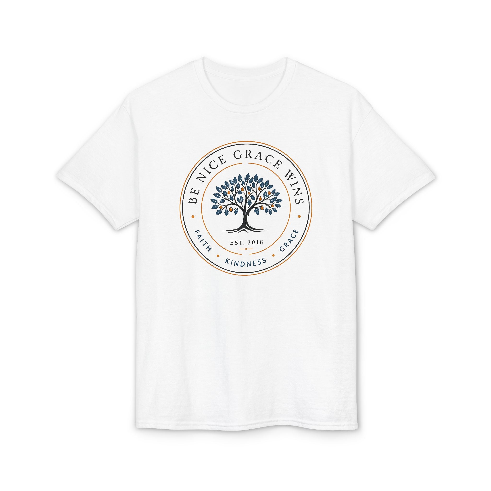 Faith Kindness Grace Performance Tee in White, front view