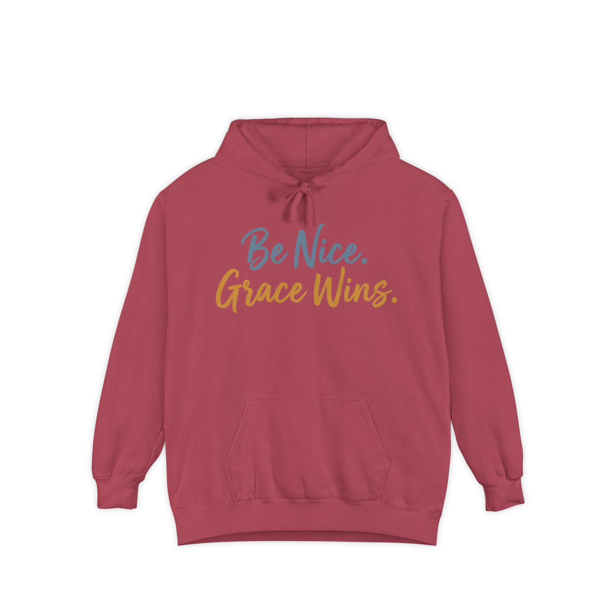 Be Nice Grace Wins Hoodie in Berry, front view