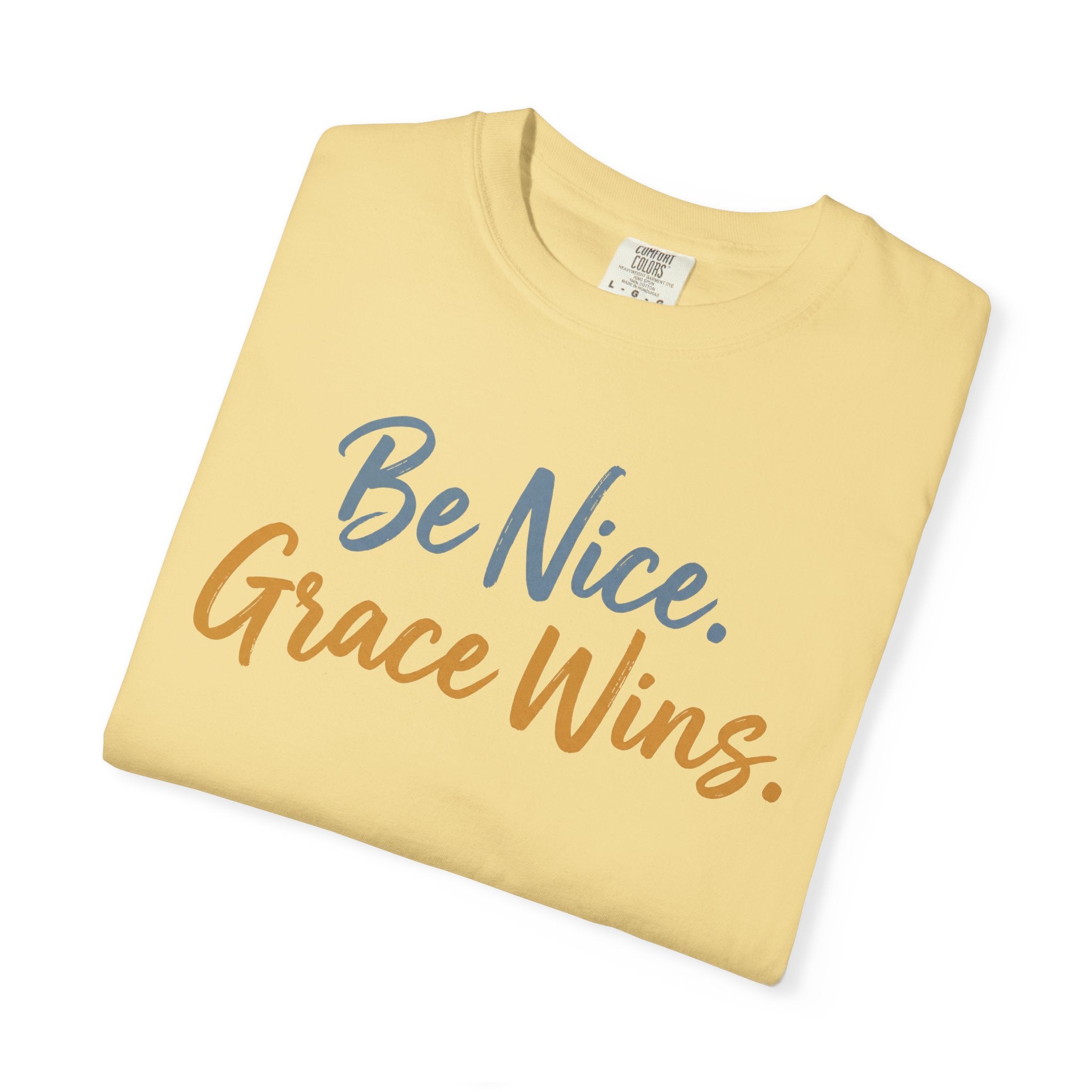 Be Nice Grace Wins Tee in Butter, folded view