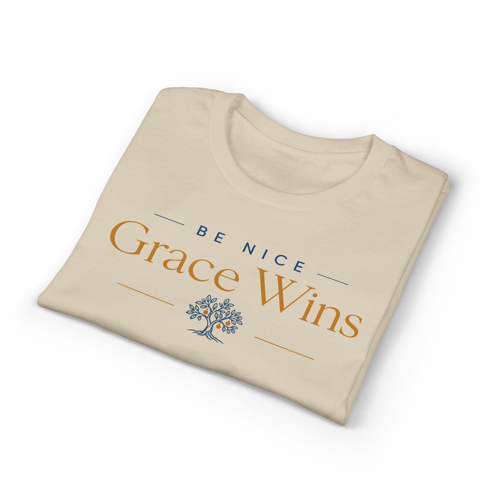 Be Nice Performance Tee in Sand, folded view