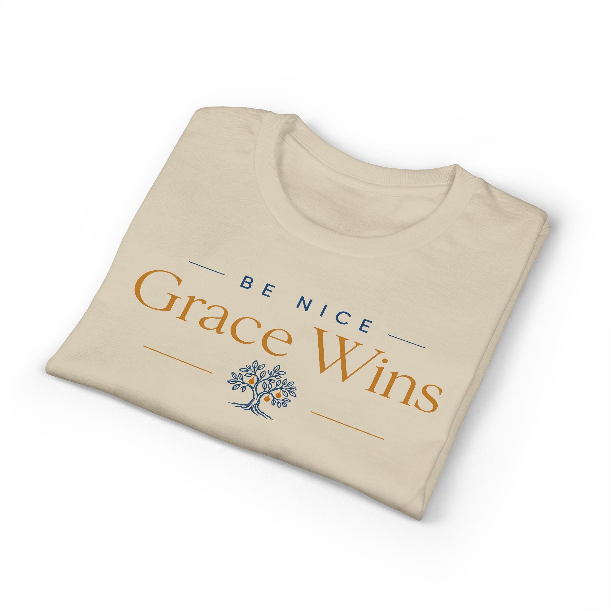 Be Nice Performance Tee in Sand, folded view