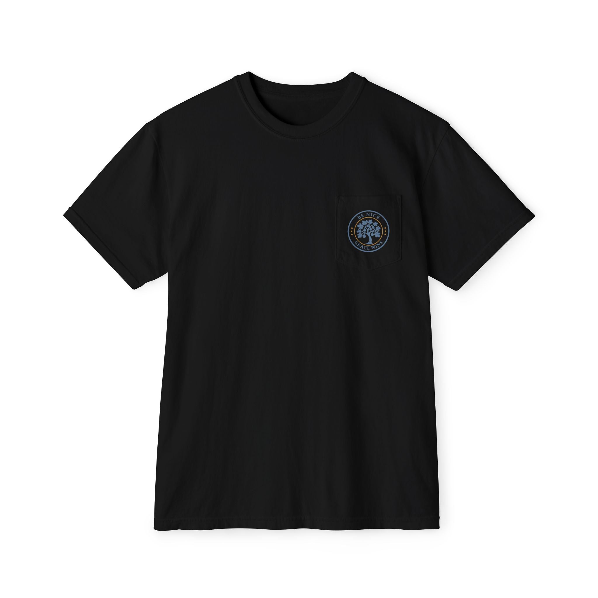 Fig Tree Pocket Tee in Black, front view