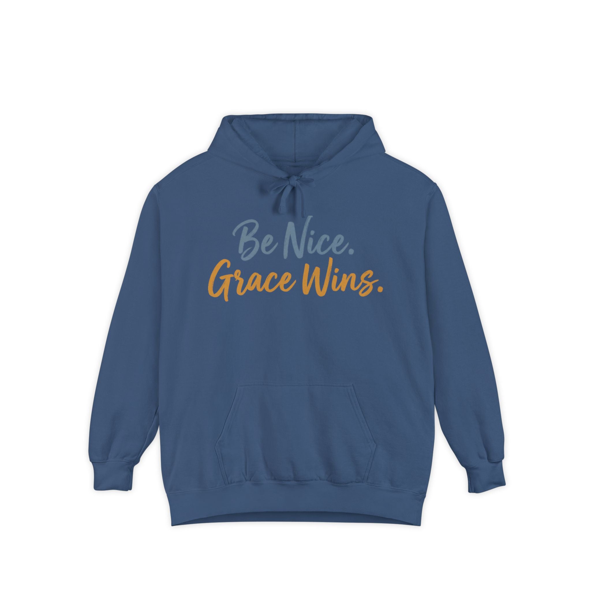 Be Nice Grace Wins Hoodie in Blue, front view