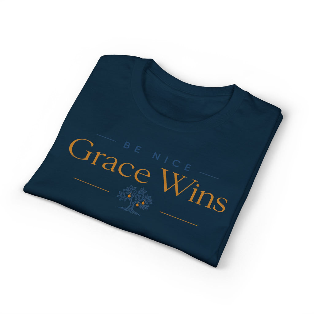 Be Nice Performance Tee in Navy, folded view