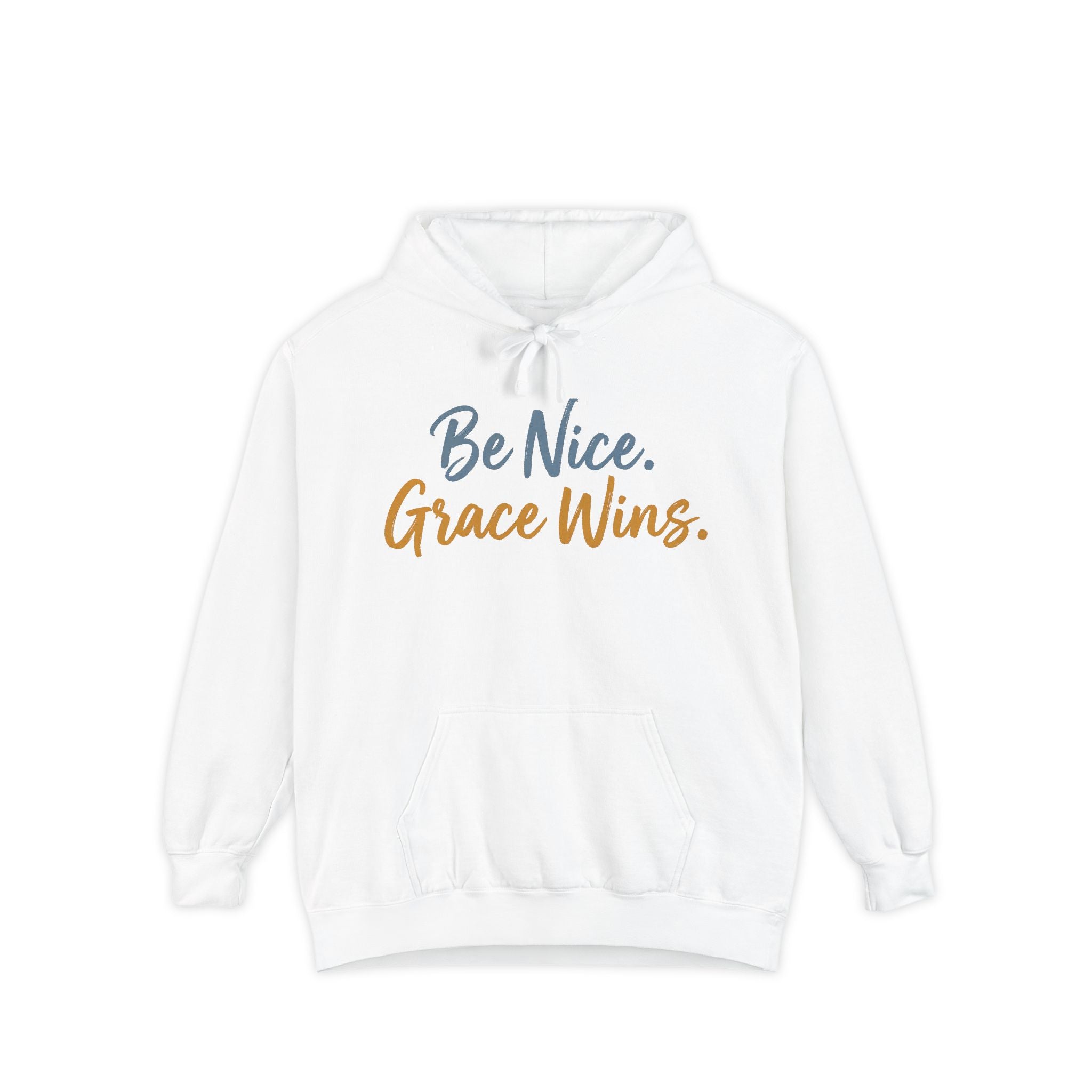 Be Nice Grace Wins Hoodie in White, front view
