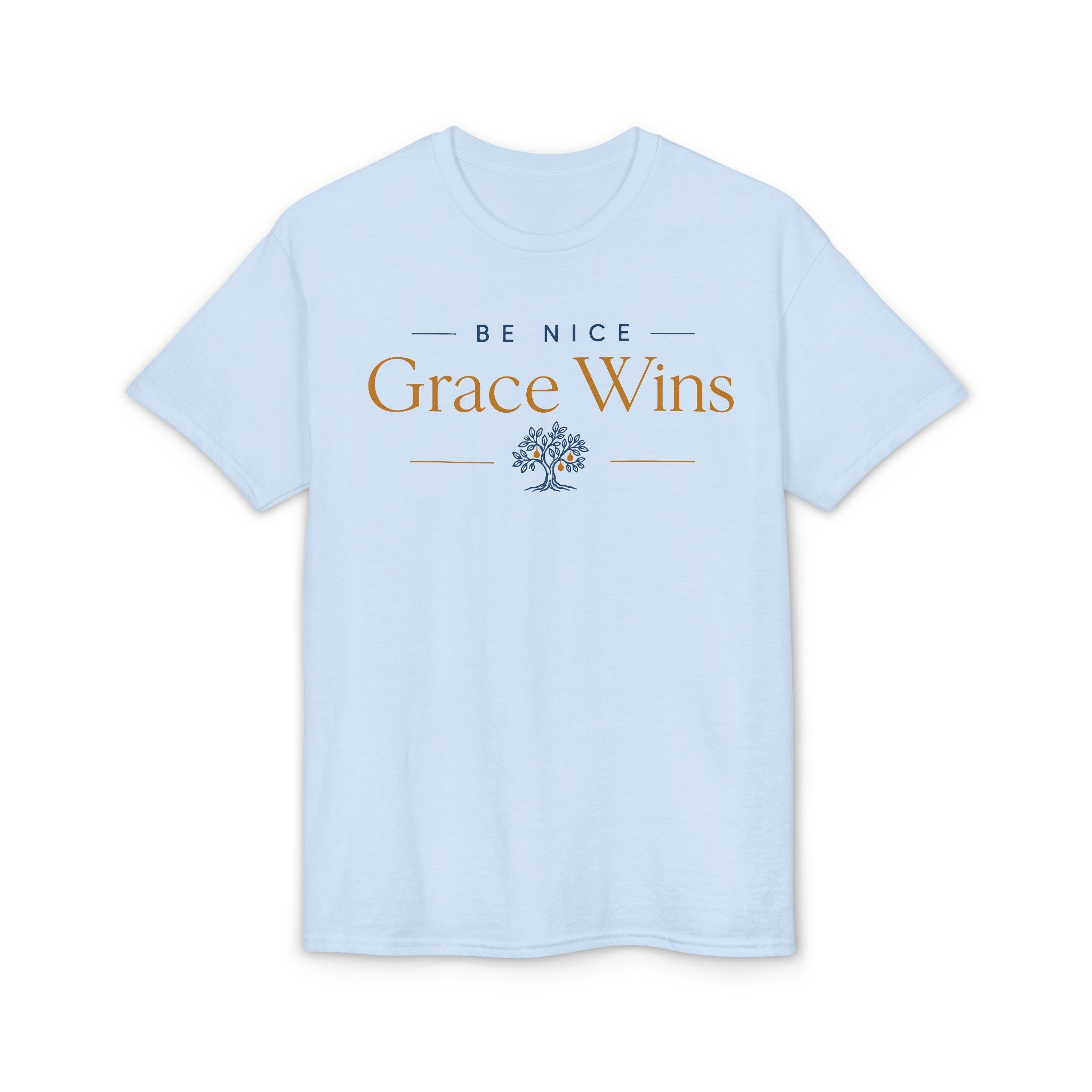 Be Nice Performance Tee in Light Blue, front view