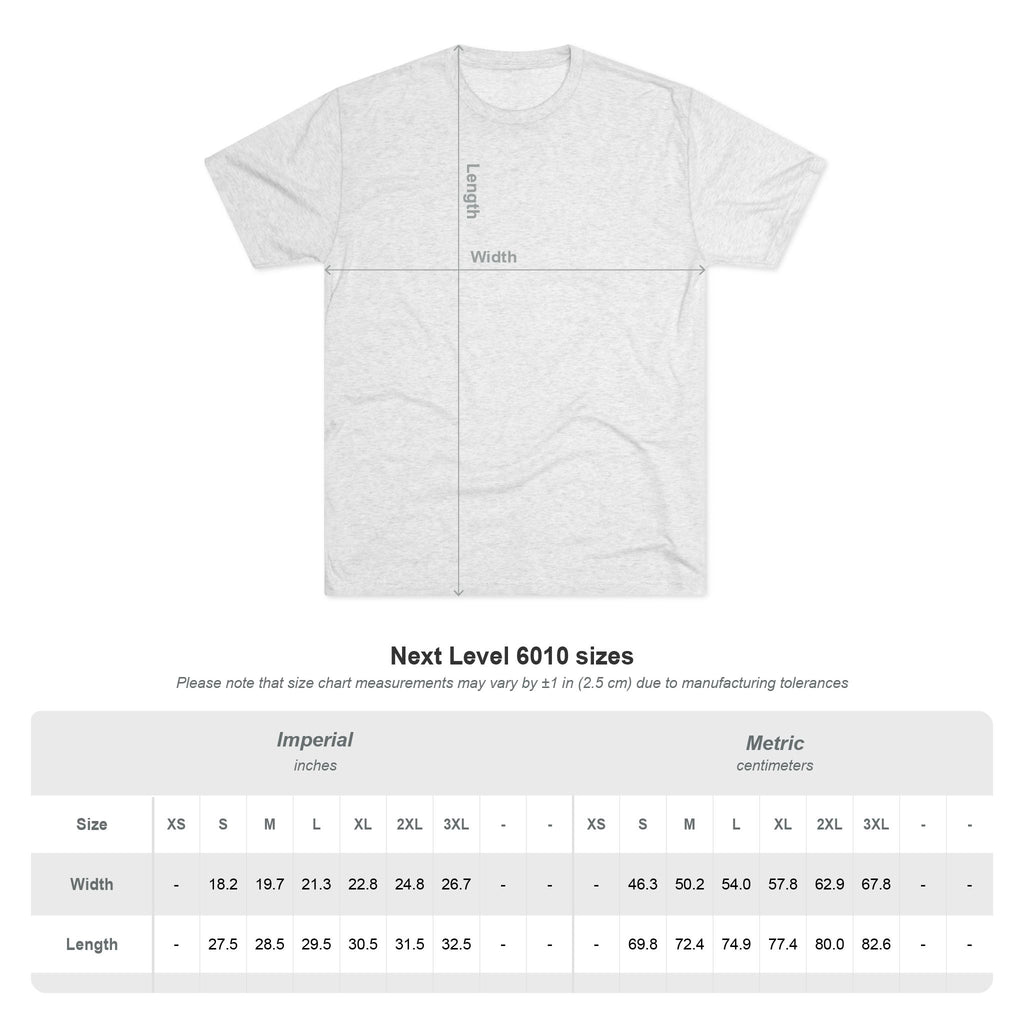 Tri-Blend Tee size chart