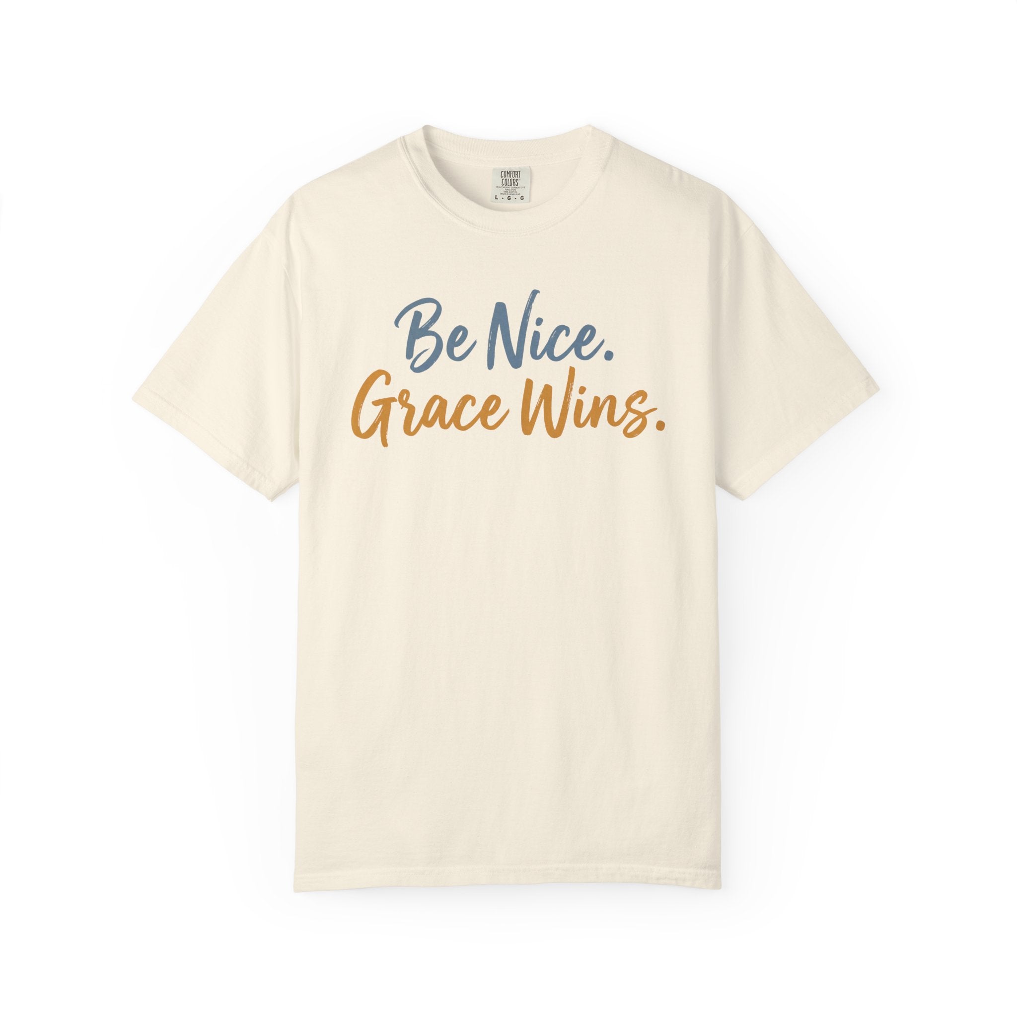 Be Nice Grace Wins Tee in Ivory, front view