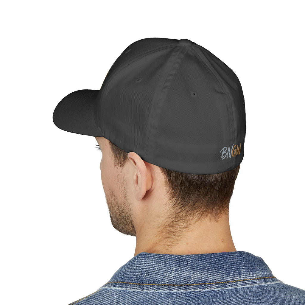 Back view of Be Nice Grace Wins Structured Cap in Black with BNGW embroidery