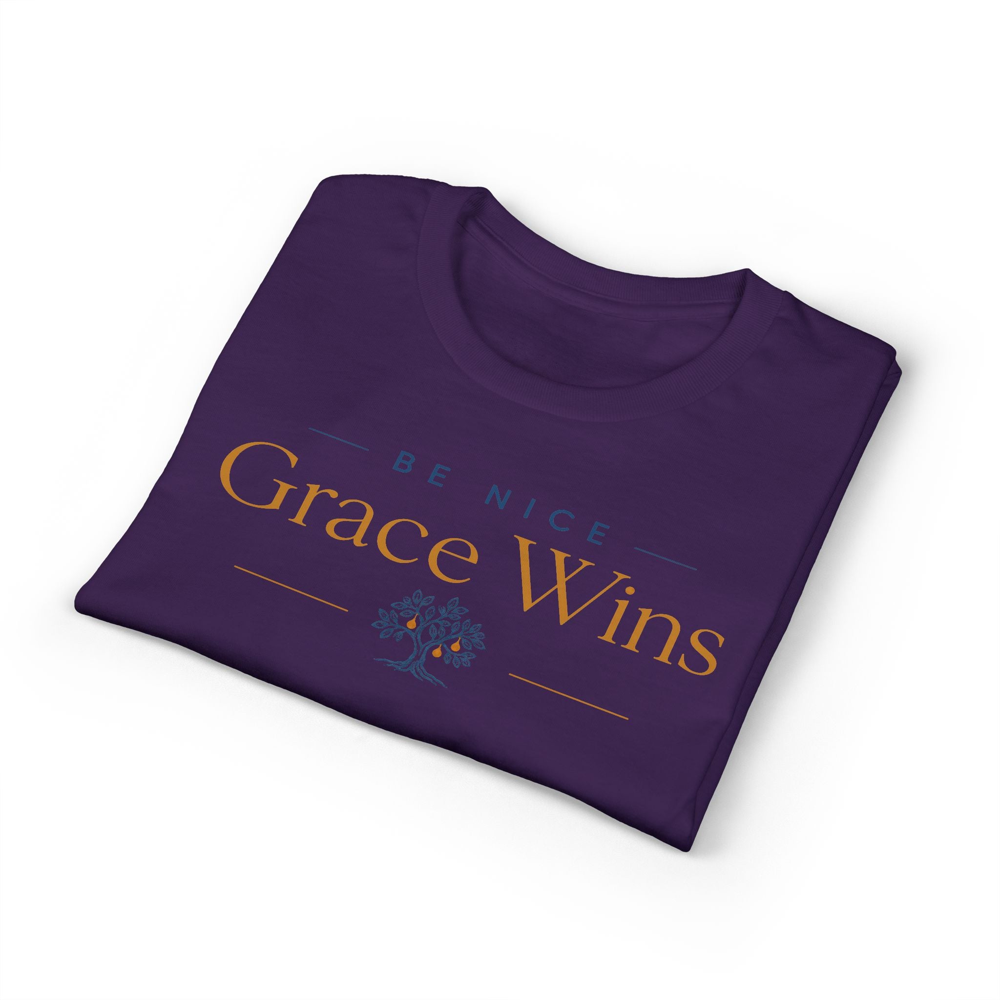 Be Nice Performance Tee in Purple, folded view