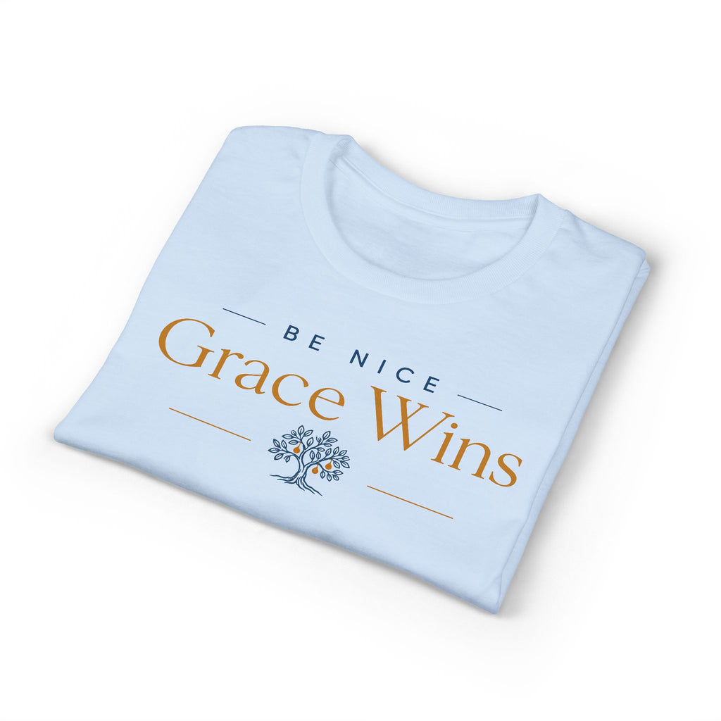 Be Nice Performance Tee in Light Blue, folded view