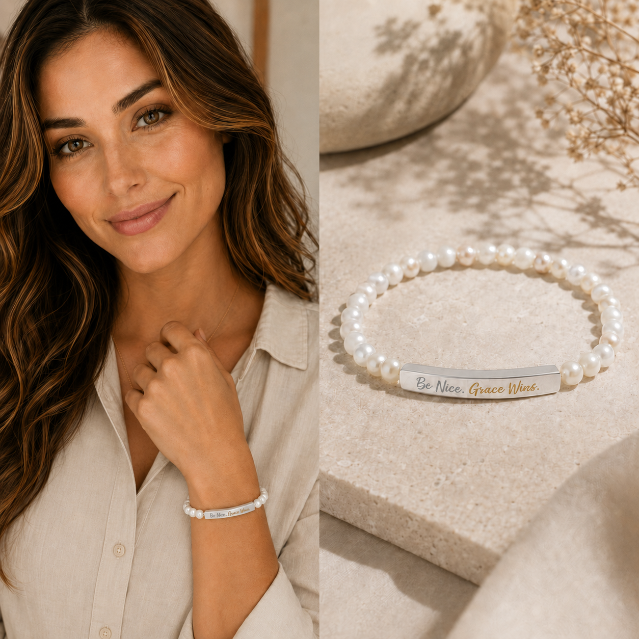 Be Nice Stone Bracelet Howlite styled on model