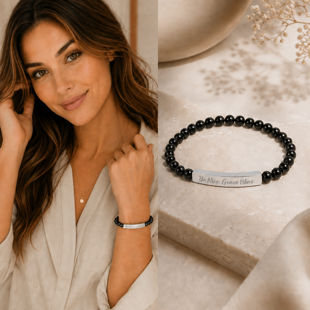 Be Nice Stone Bracelet black natural stone styled on model