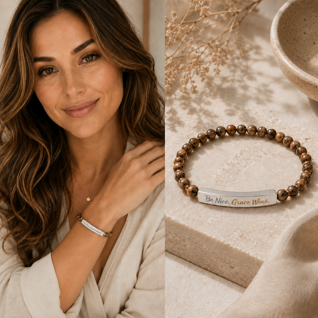Be Nice Stone Bracelet Picture Jasper styled on model