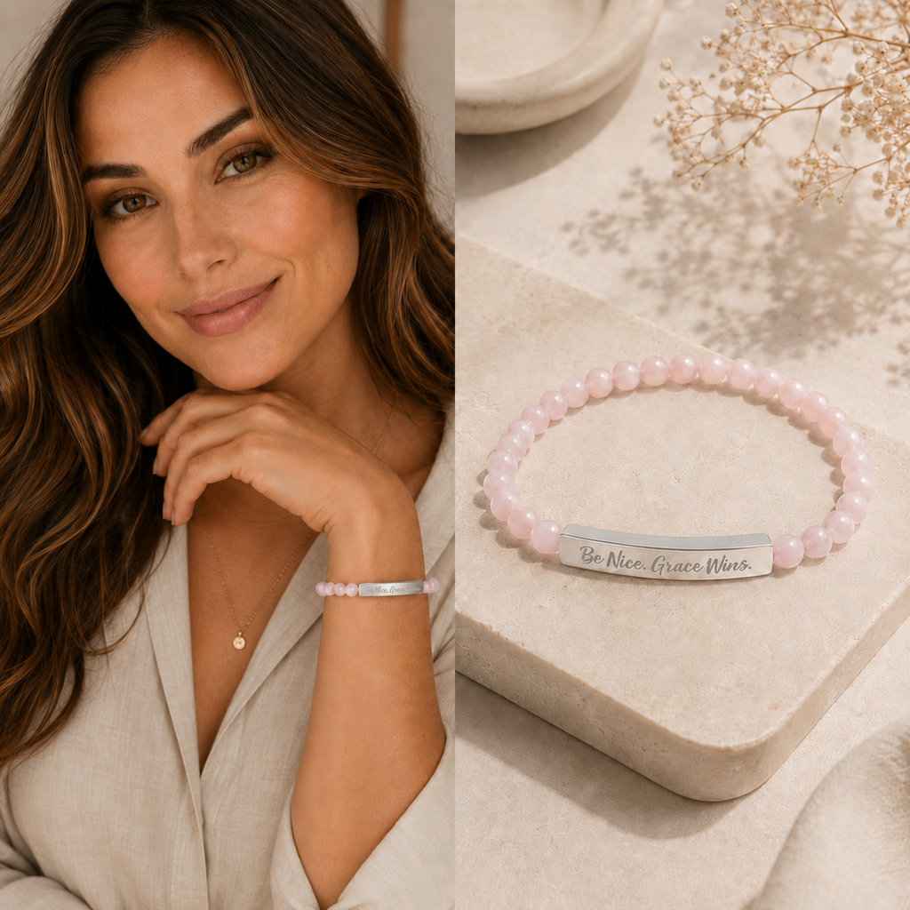 Be Nice Stone Bracelet Rose Quartz styled on model