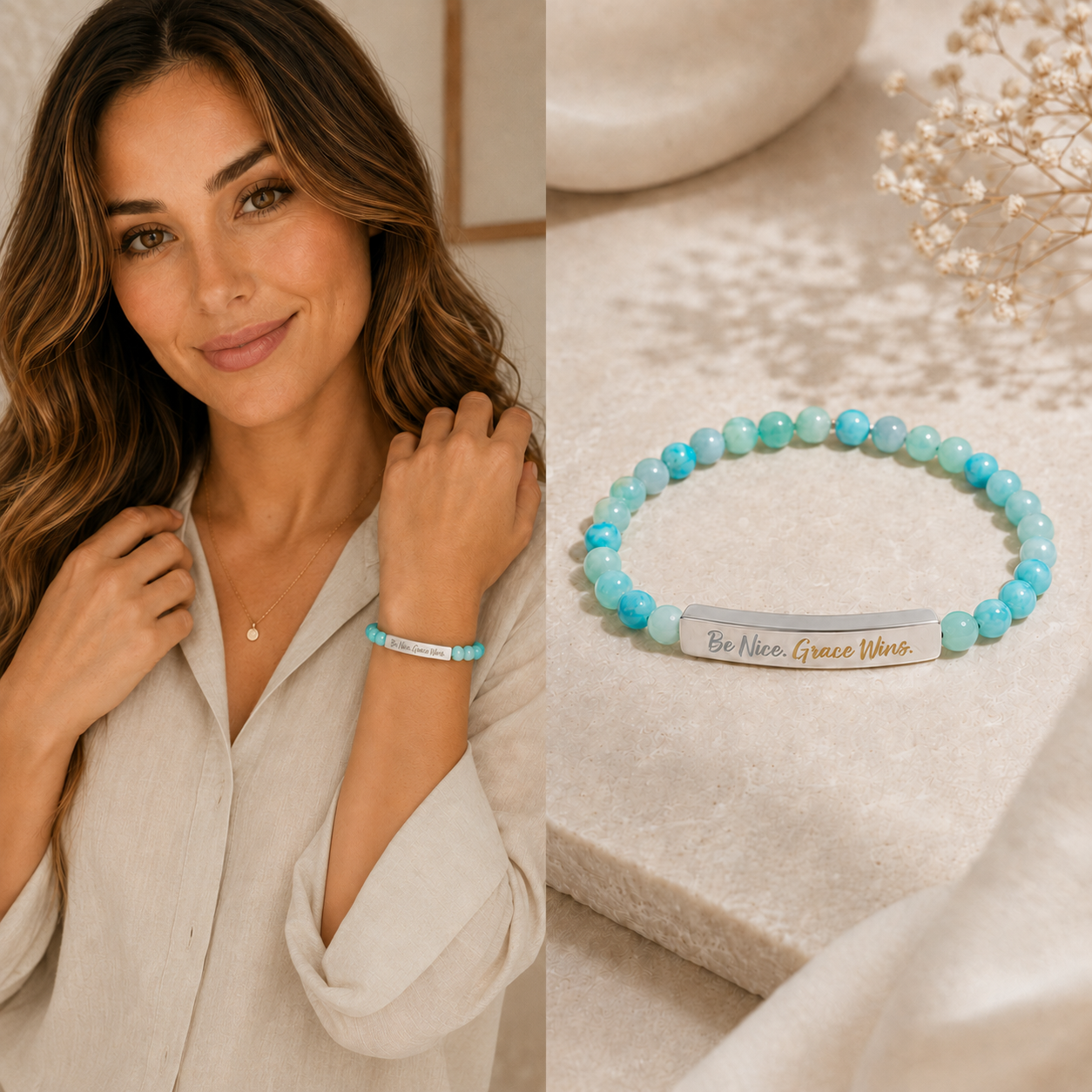 Be Nice Stone Bracelet Turquoise styled on model