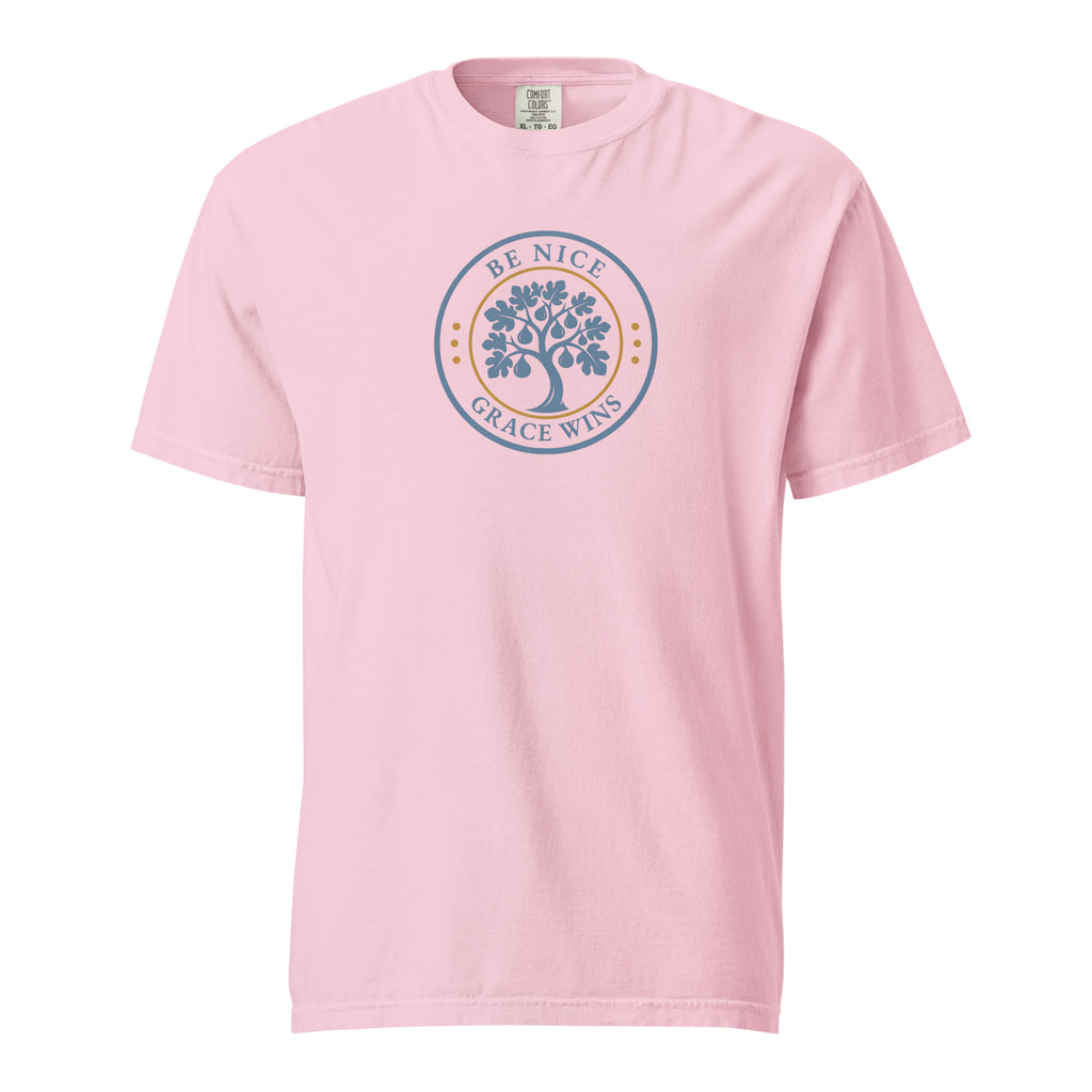 Heritage Badge Tee in Blossom - front view with BNGW fig tree emblem
