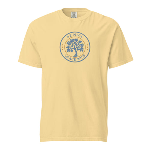 Heritage Badge Tee in Butter - front view with BNGW fig tree emblem