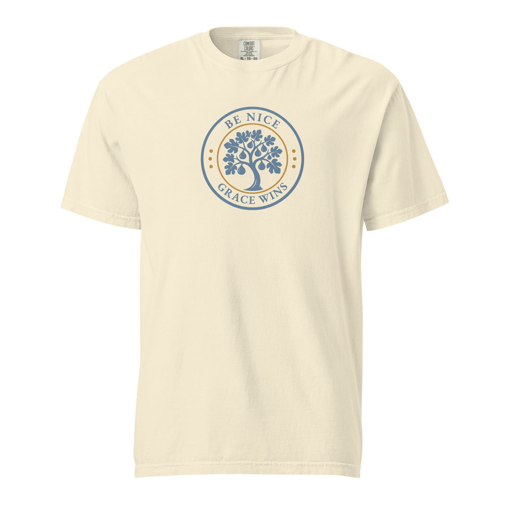 Heritage Badge Tee in Ivory - front view with BNGW fig tree emblem