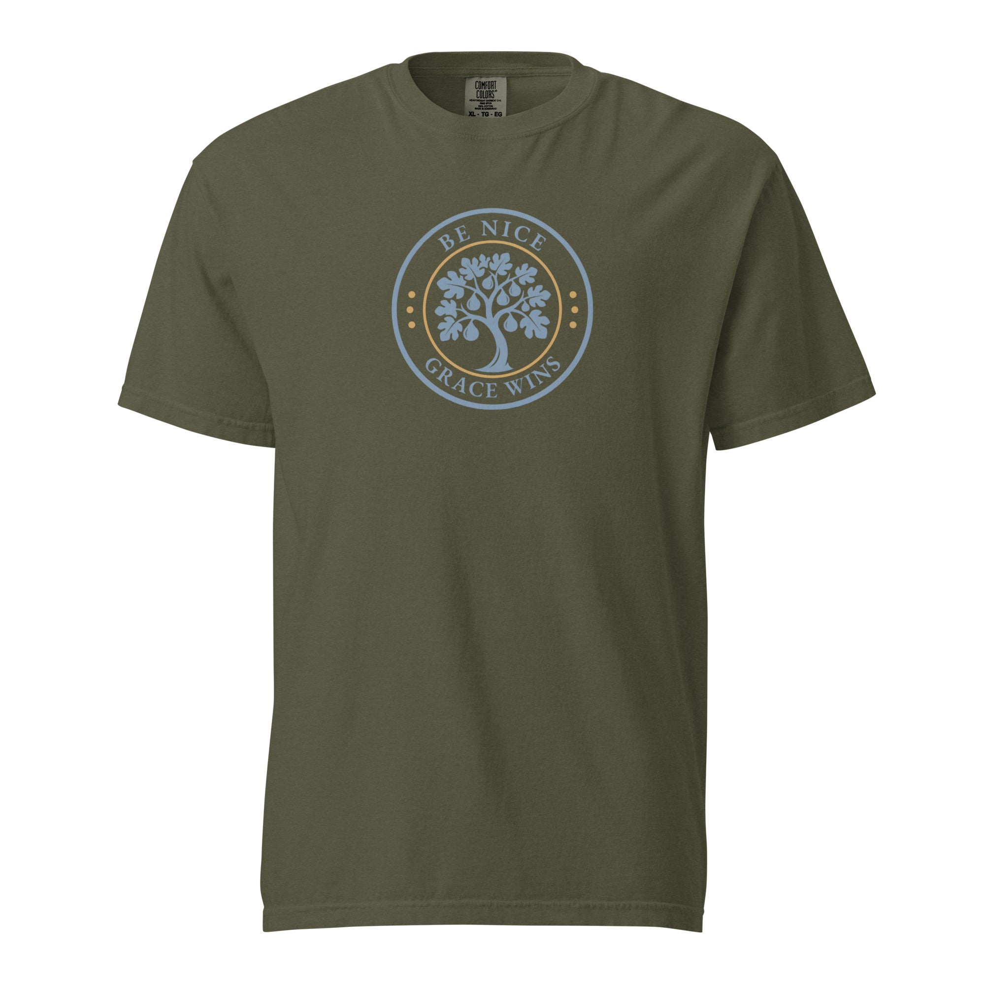 Heritage Badge Tee in Sage - front view with BNGW fig tree emblem